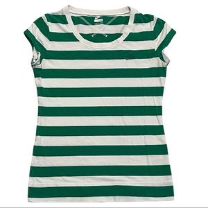 NIKE Green and White Striped Short Sleeve Scoop Neck Form Fitting T-Shirt Size S